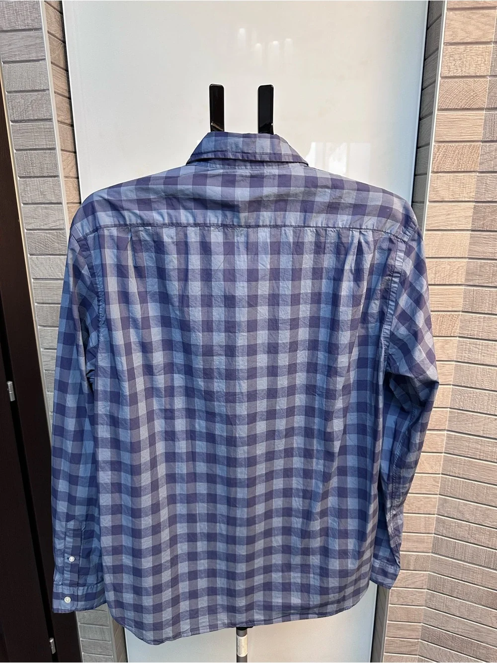 J. Crew Men’s Powder Blue and Navy Gingham Check Button-Down Shirt